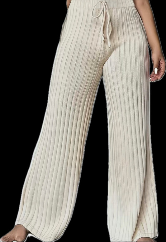 Apricot Ribbed Knit Drawstring Pants