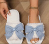 Blue Bowknot Fluffy Slippers