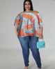 Turquoise and Orange Off Shoulder Shirt