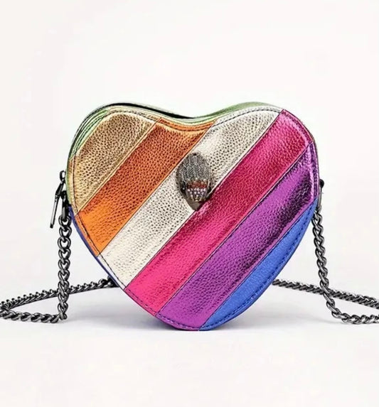 Multicolored Holographic Heart Purse