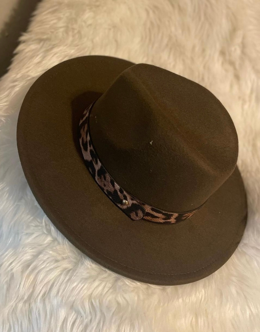 Army Green Leopard Fedora Hat